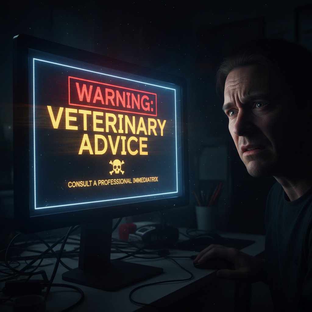 Znak ostrzegawczy na ekranie z poradą weterynaryjną online