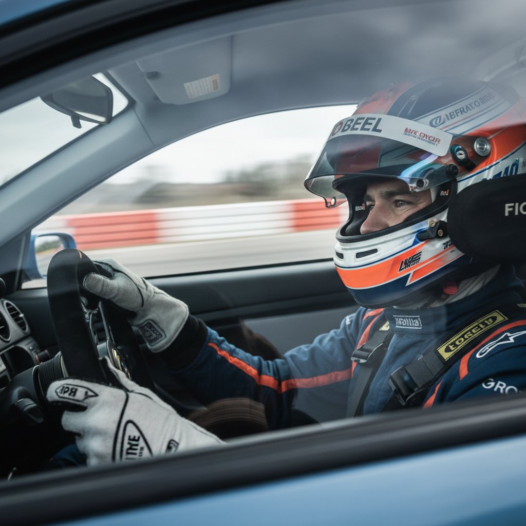 Driver focused on road, embodying confidence from car handling