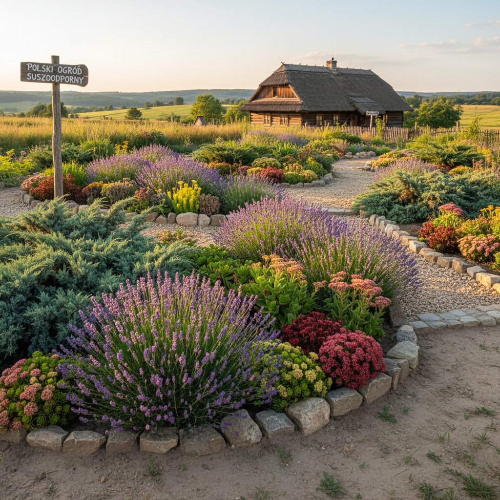 Polskie rośliny odporne na suszę: lawenda, rozchodnik, jałowiec na suchym tle