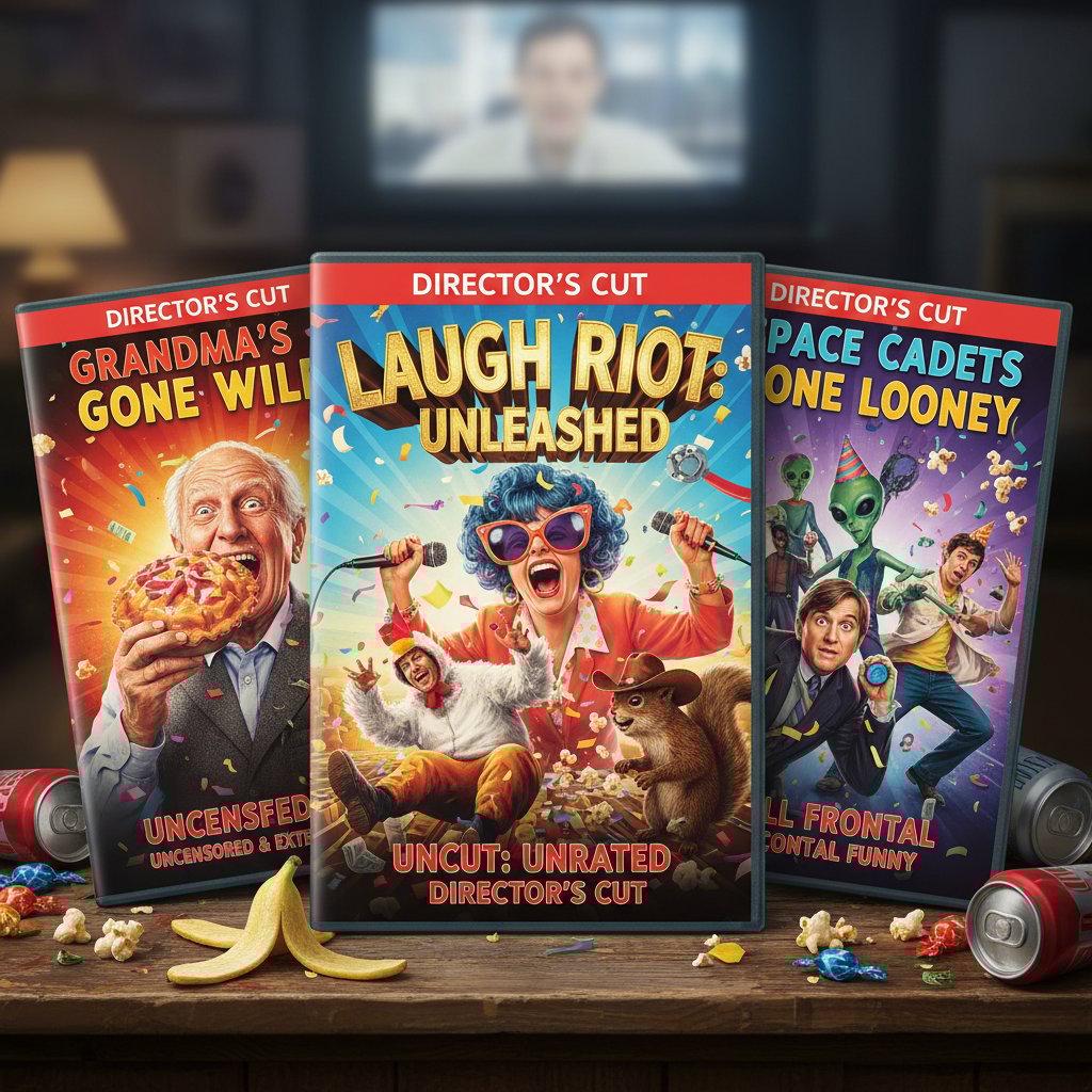 DVD covers labeled uncut, unrated, director’s cut for the same comedy movie, side by side