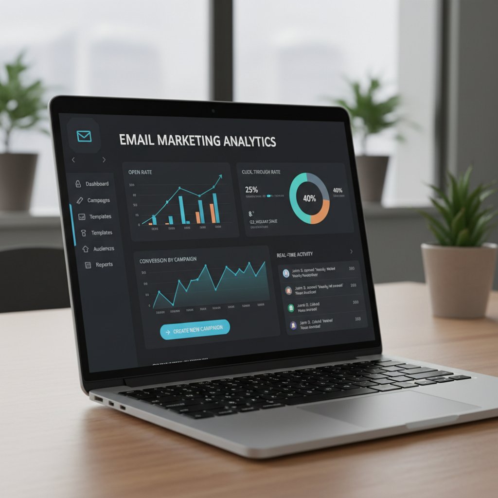 Dashboard narzędzia do dynamicznych treści emailowych na ekranie laptopa