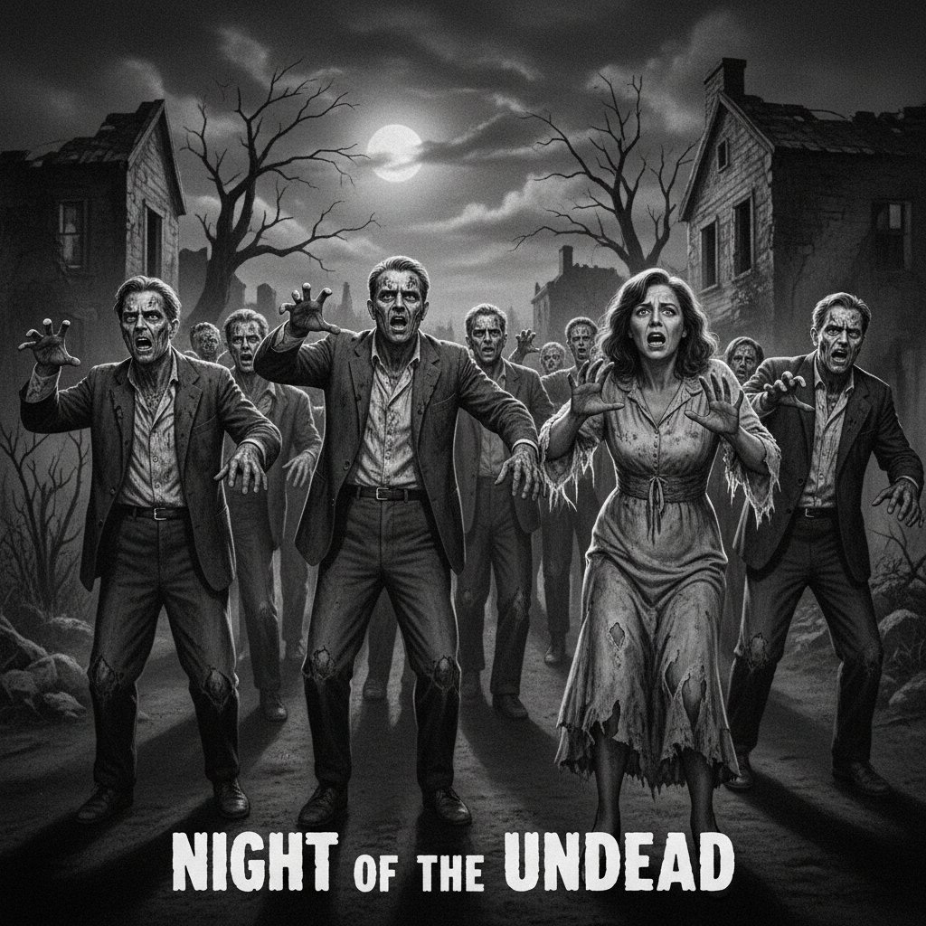 Early cinema depiction of zombies in classic black and white