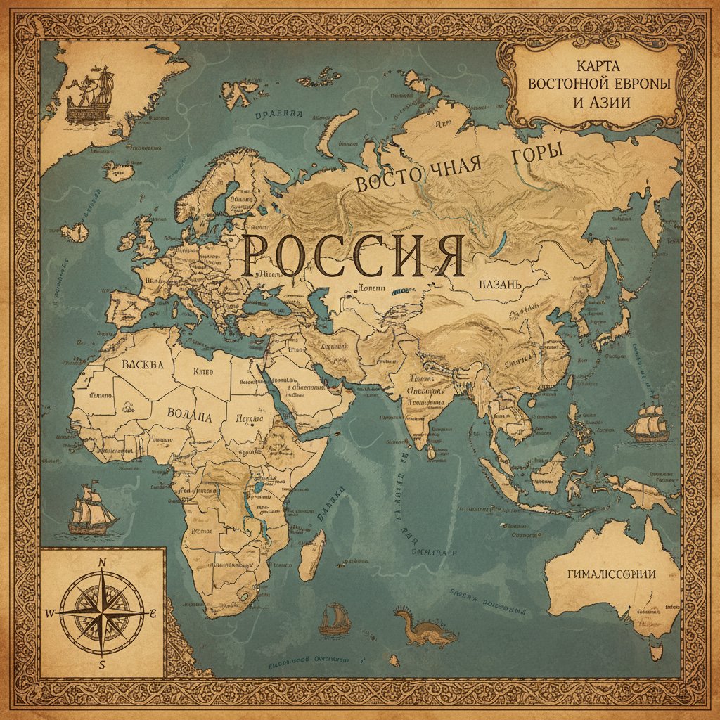 Mapa Europy Wschodniej i Azji z zaznaczonymi regionami używającymi rosyjskiego