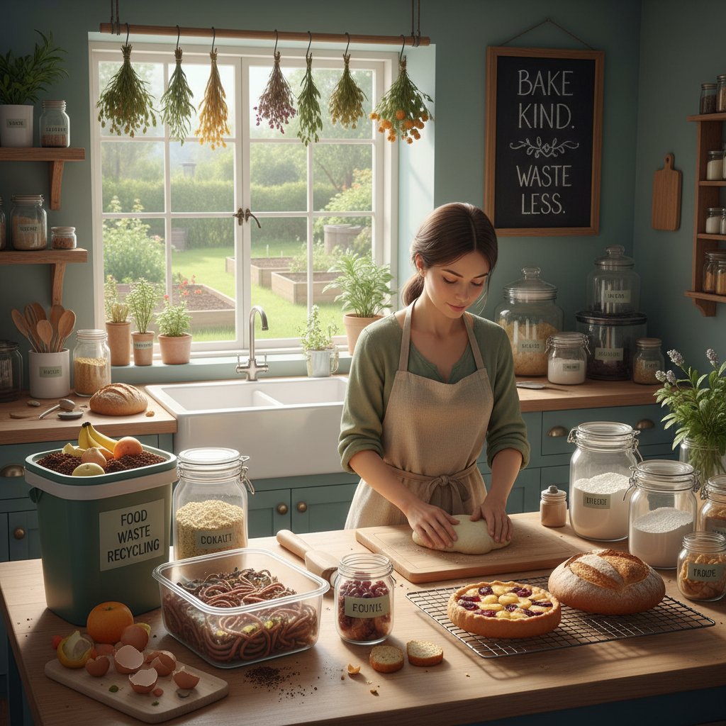 Ekologiczne pieczenie: domowa kuchnia z odpadkami do recyklingu i świeżym ciastem