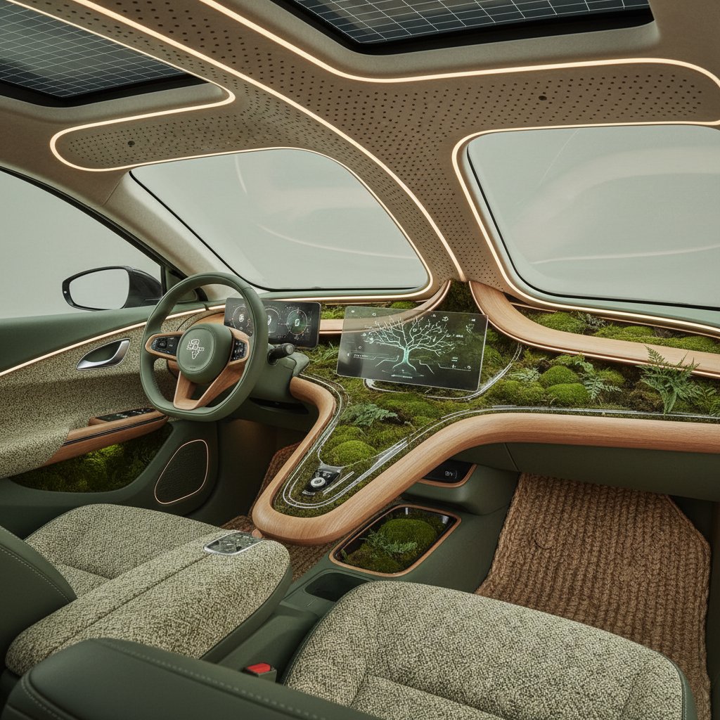 Eco-friendly car interior with visible air system integration for healthy air quality