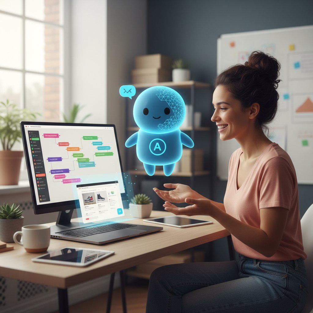 Właściciel sklepu e-commerce korzystający z narzędzia no-code do tworzenia chatbota