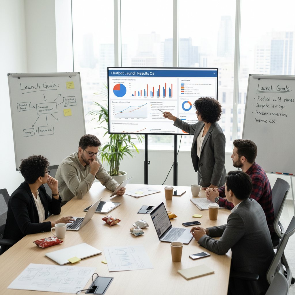 Zespół e-commerce analizujący wyniki po uruchomieniu chatbota