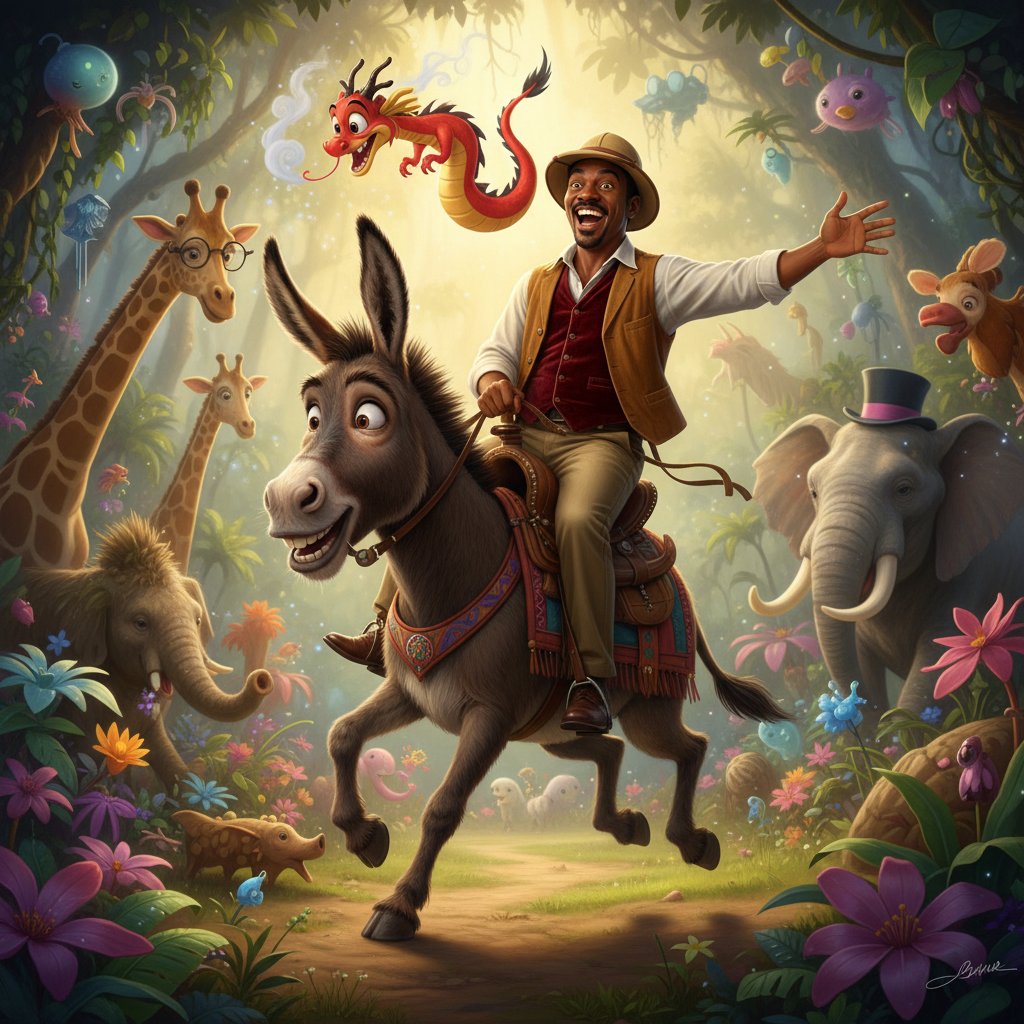 Colorful montage: Murphy as Donkey, Dr. Dolittle, Mushu, playful energy