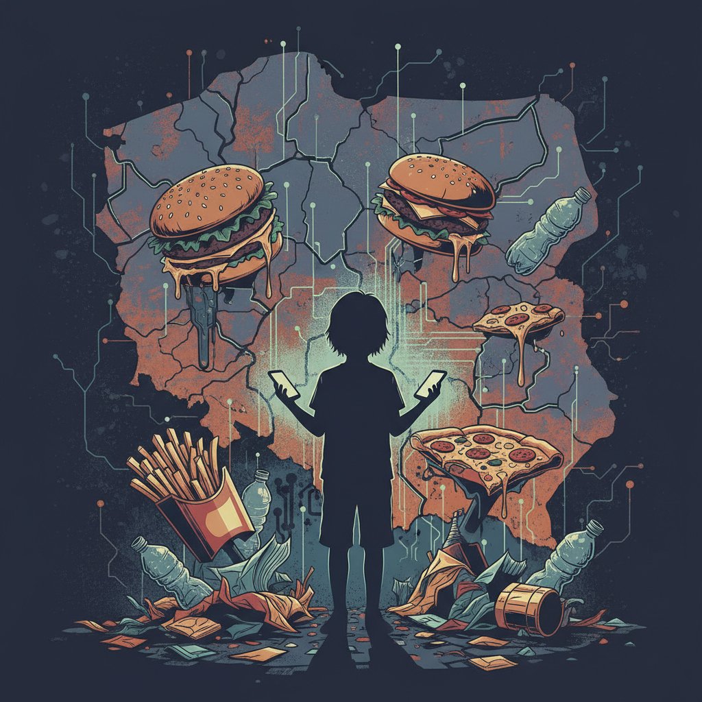 Symboliczne przedstawienie czynników środowiskowych wpływających na dojrzewanie dzieci w Polsce