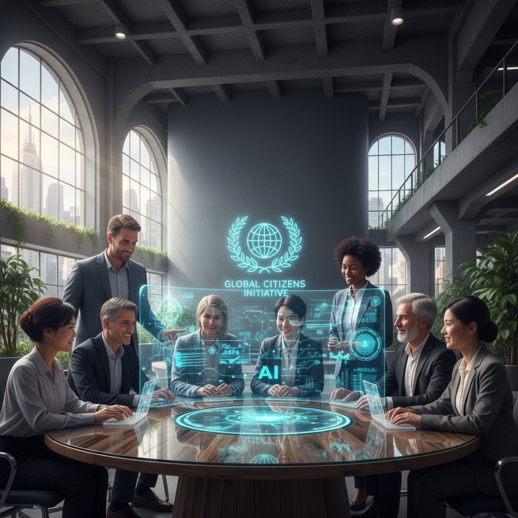 Pracownicy urzędu współpracujący z holograficznym schematem AI