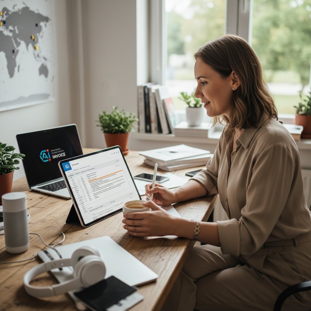 Freelancer analizuje koszty subskrypcji AI w domowym biurze