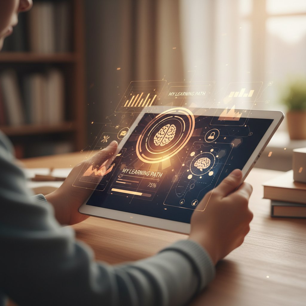 Digitales Lern-Dashboard auf Tablet in Schülerhand – adaptive Lernsysteme und personalisierte Nachhilfe mit KI in Deutschland