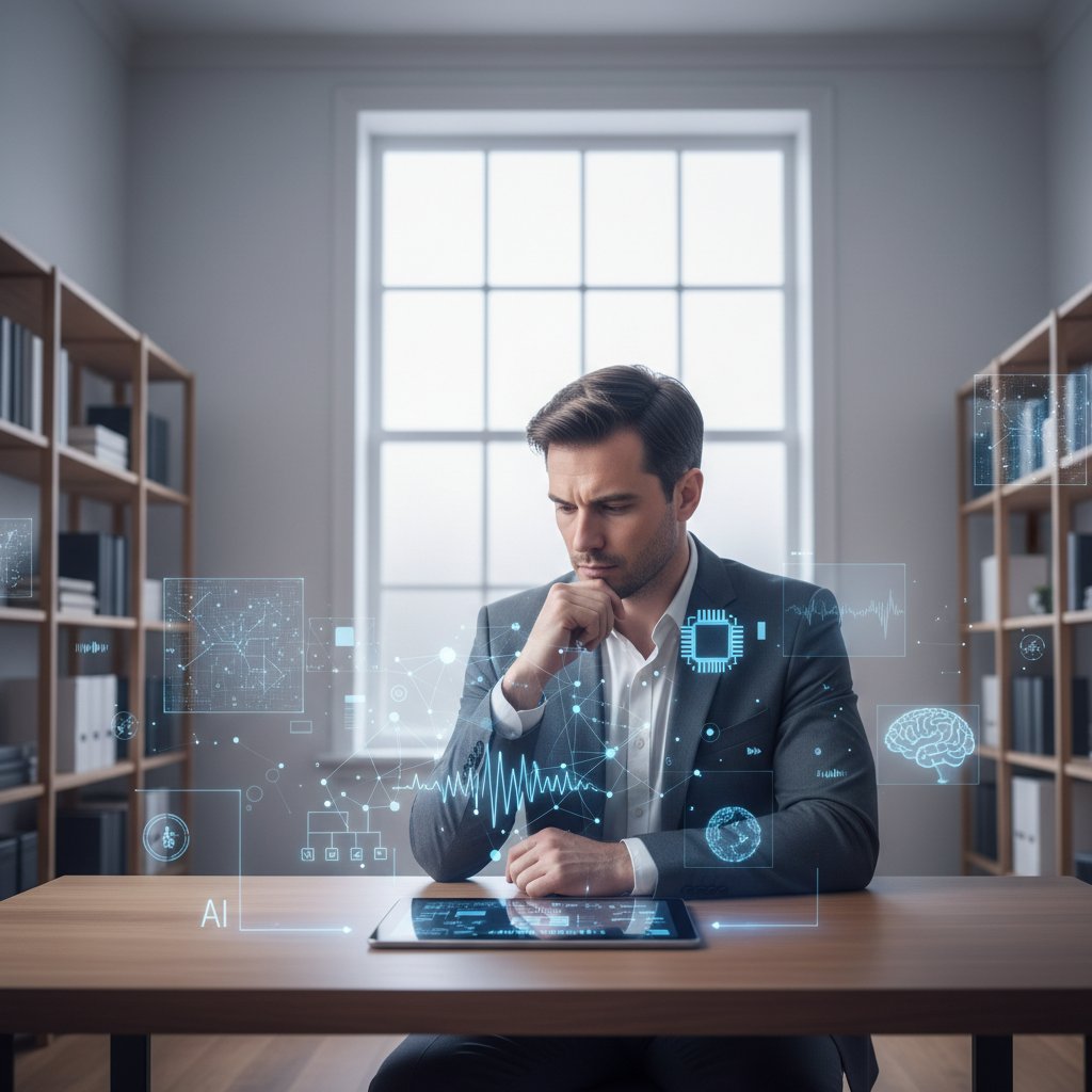 Lex Fridman w uniwersyteckim otoczeniu, skupiony nad badaniami nad AI