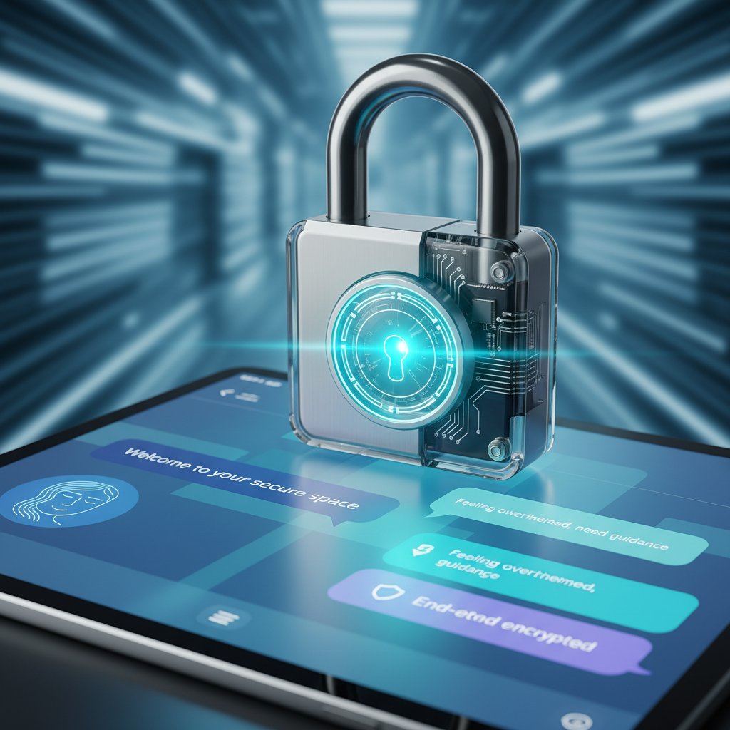 Digitale Sicherheitssymbole auf einer Online-Therapie-Plattform, Online Therapie Vergleich