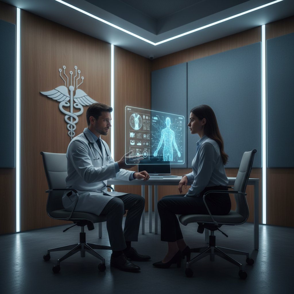 Lekarz korzystający ze sztucznej inteligencji w nowoczesnej klinice dermatologicznej