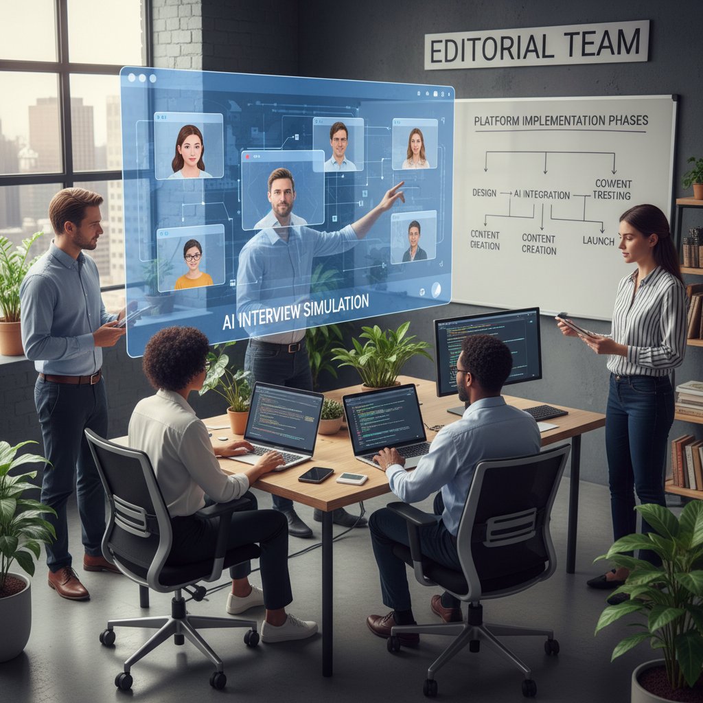 Zespół redakcyjny podczas wdrożenia platformy do symulacji wywiadów