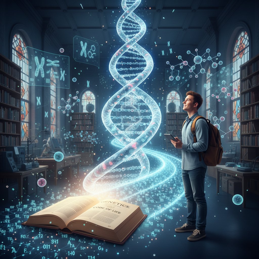 Początek ścieżki edukacyjnej w genetyce, uczeń wyrusza w drogę, symboliczny start nowej przygody