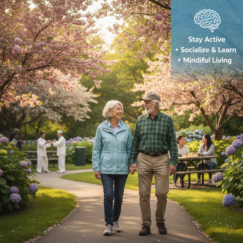 Starsza para na spacerze w parku, aktywność fizyczna a zdrowie mózgu