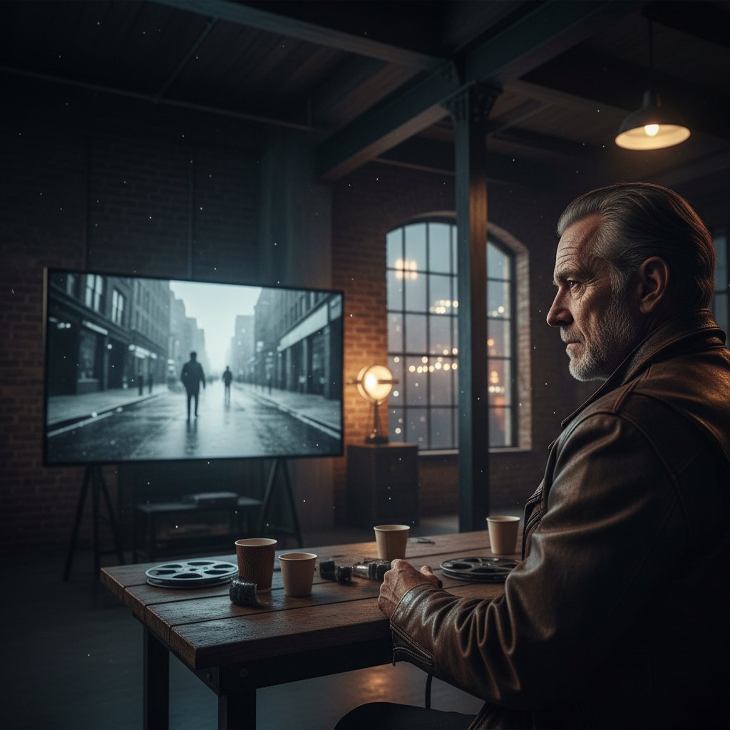 Elderly man challenging stereotypes while watching a gritty movie