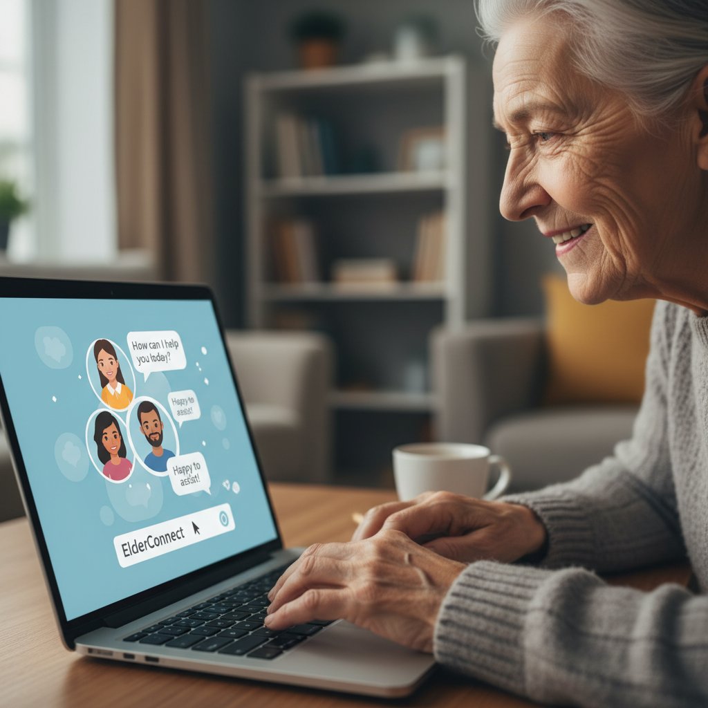 Senior korzystający z platformy wsparcia psychologicznego online, laptop, zaangażowanie