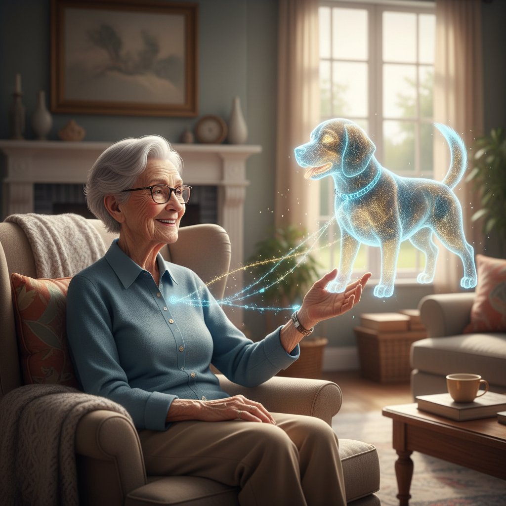 Senior z wirtualnym psem – nowy wymiar przyjaźni, pies symulator dla seniorów