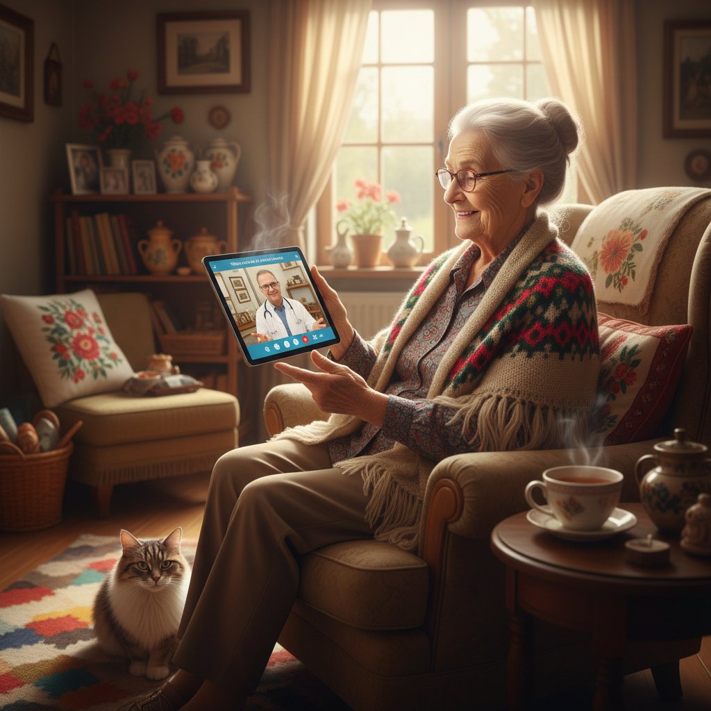 Starsza kobieta konsultująca się online z lekarzem