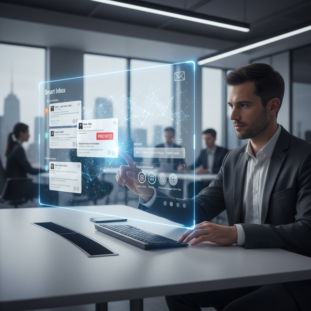 Corporate professional efficiently managing email with AI support helper
