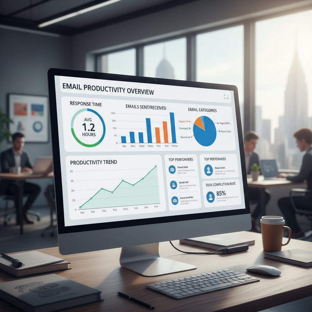 Email productivity KPIs improving in dashboard-style data visualization