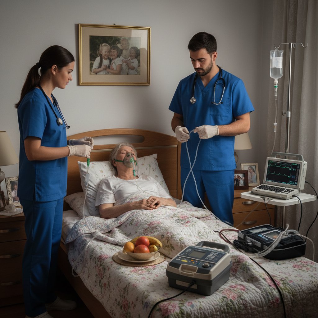 Zespół ratownictwa medycznego podczas interwencji w domu pacjenta