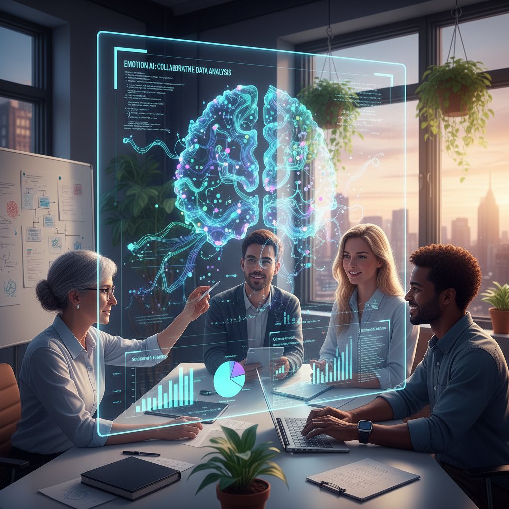 Zdjęcie przedstawiające pracę zespołu AI nad analizą danych emocjonalnych