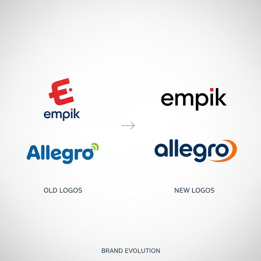 Porównanie starych i nowych logo Empik oraz Allegro – wizualizacja ewolucji marki