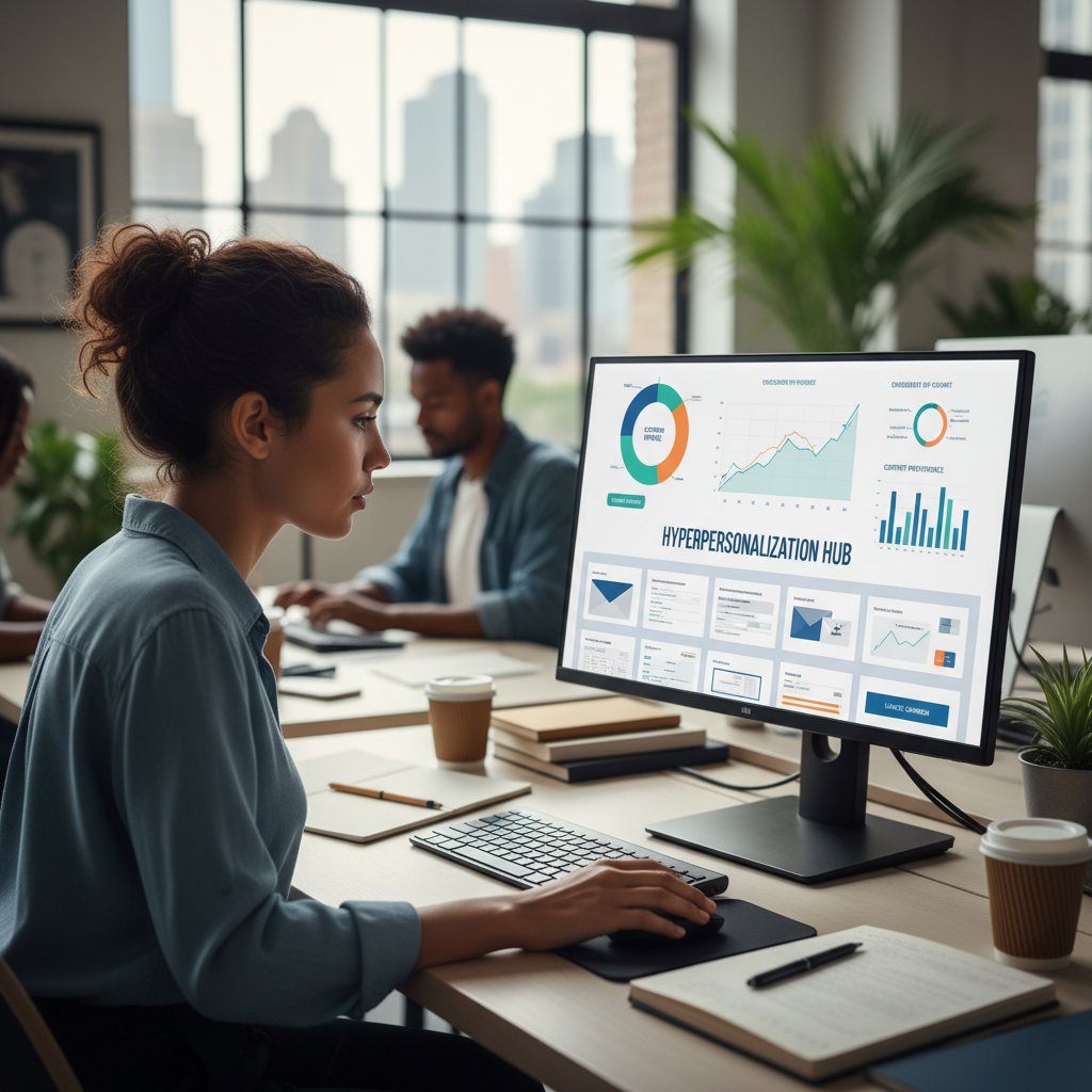 Pracownik analizujący dashboard hiperpersonalizacji emaili