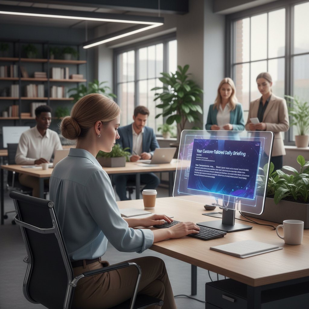 Pracownik biura czytający spersonalizowaną wiadomość email wygenerowaną przez AI