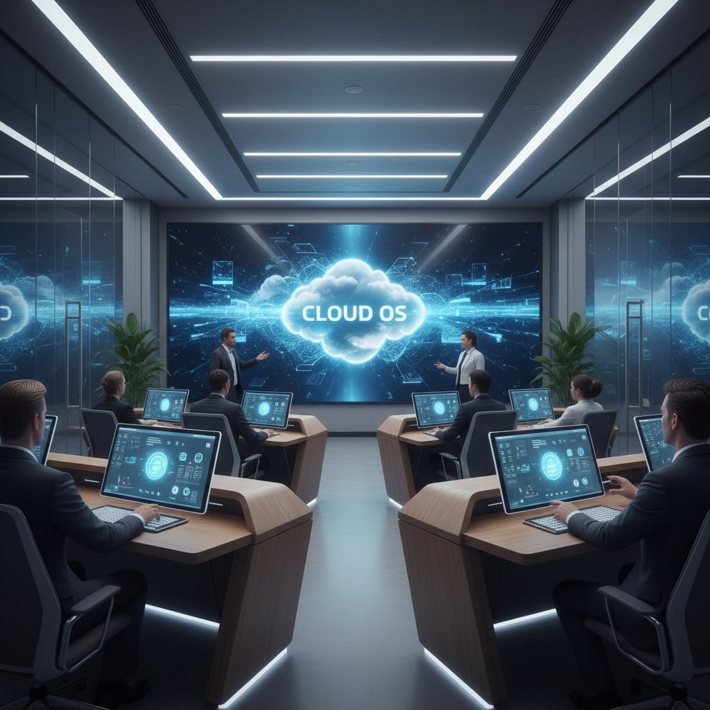 Szkolenie pracowników z obsługi systemu operacyjnego online w nowoczesnej sali szkoleniowej