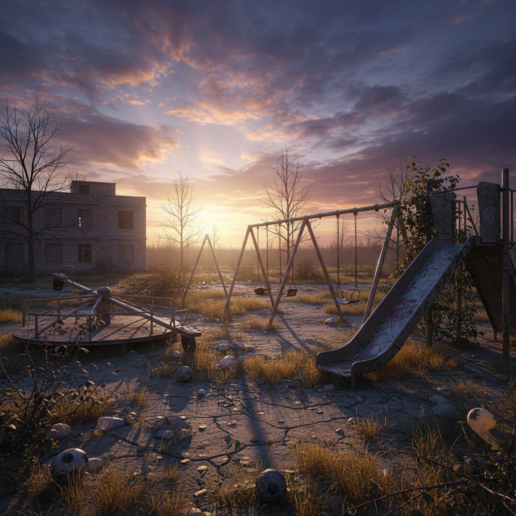 Opuszczony plac zabaw o świcie – symbol utraconych szans
