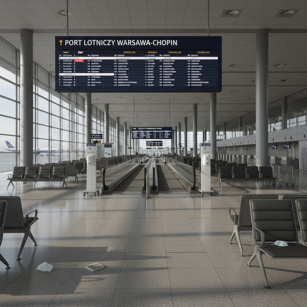 Puste lotnisko w Polsce w okresie pandemii, zdjęcie z 2021 roku, klimat niepewności