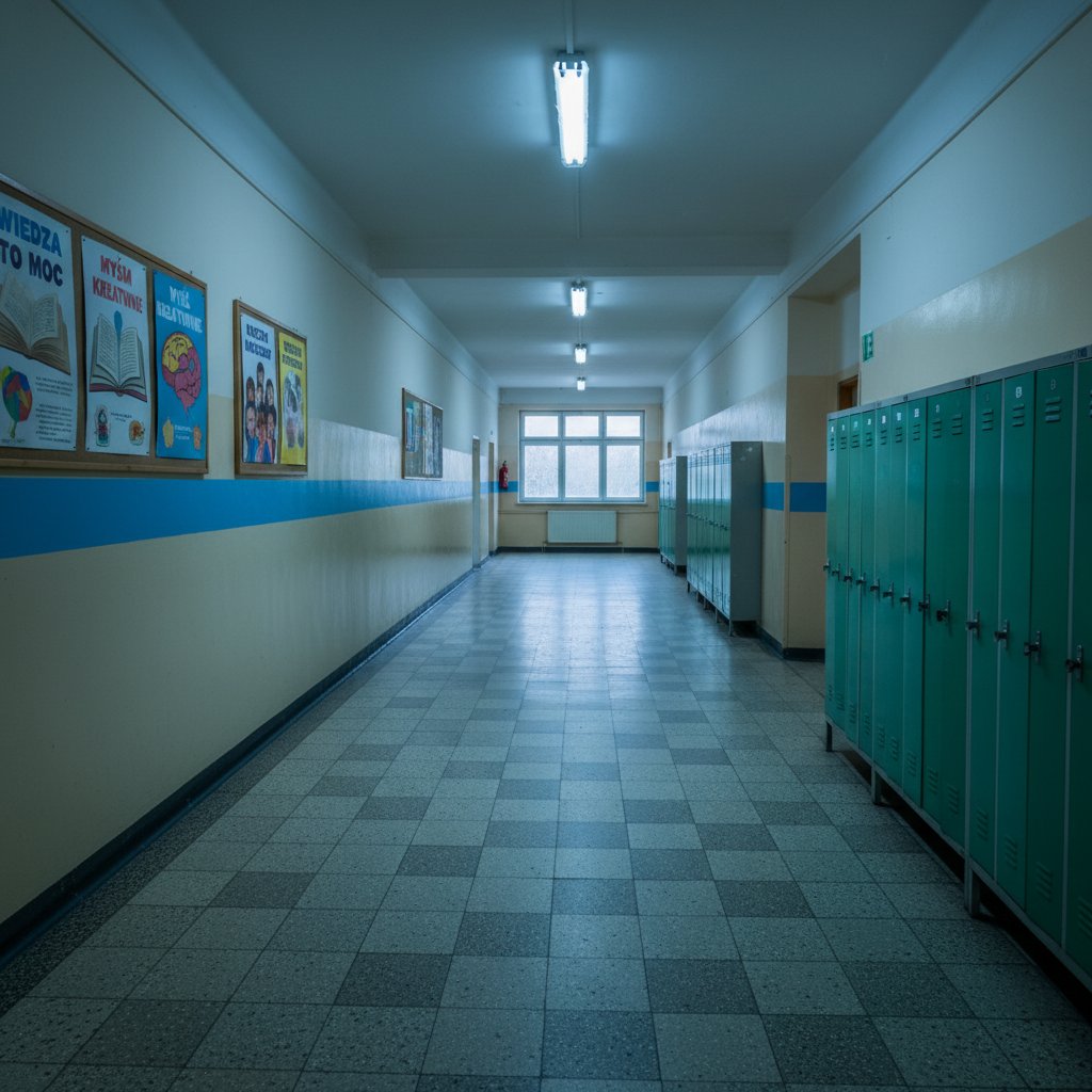 Pusta szkolna korytarz i brak miejsca na rozmowy o emocjach