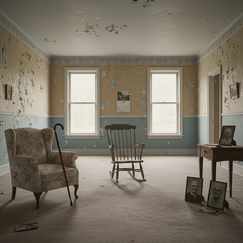 Symboliczne zdjęcie: pusty pokój i stojąca laska – metafora starzejącego się społeczeństwa