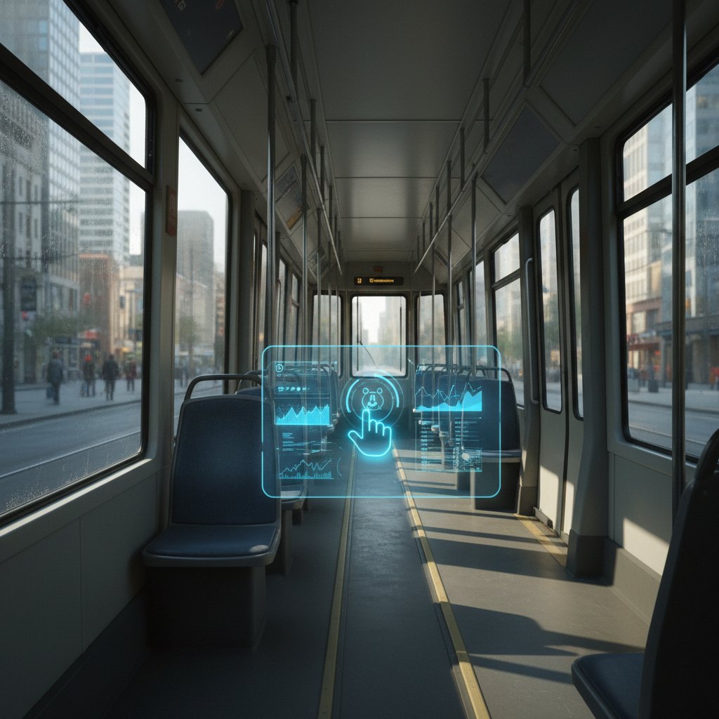 Leerer Platz in der Straßenbahn am Morgen, reflektiert Einsamkeit und Notwendigkeit digitaler Unterstützung