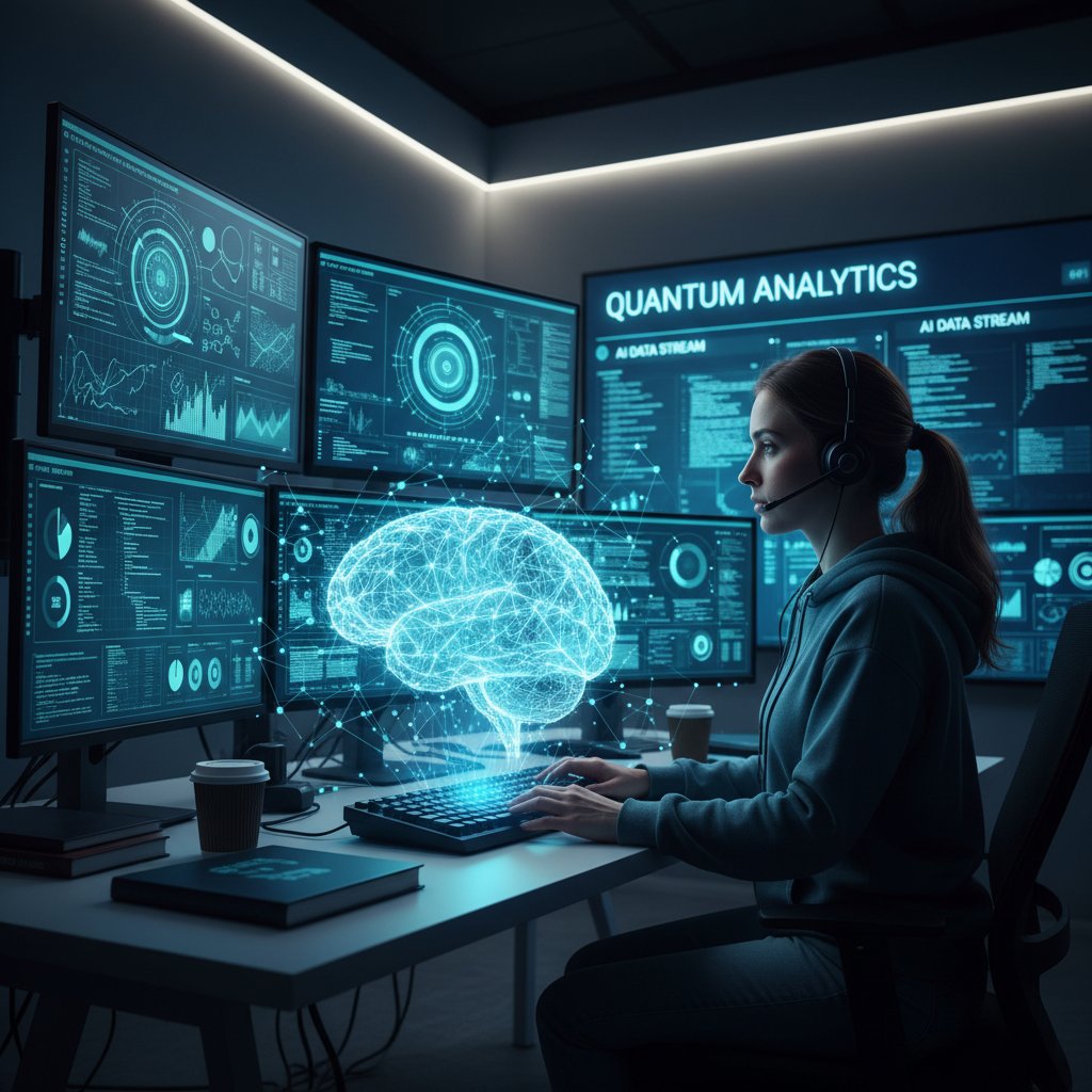 Inżynier pracujący z AI, monitor z wizualizacją analizowanych danych