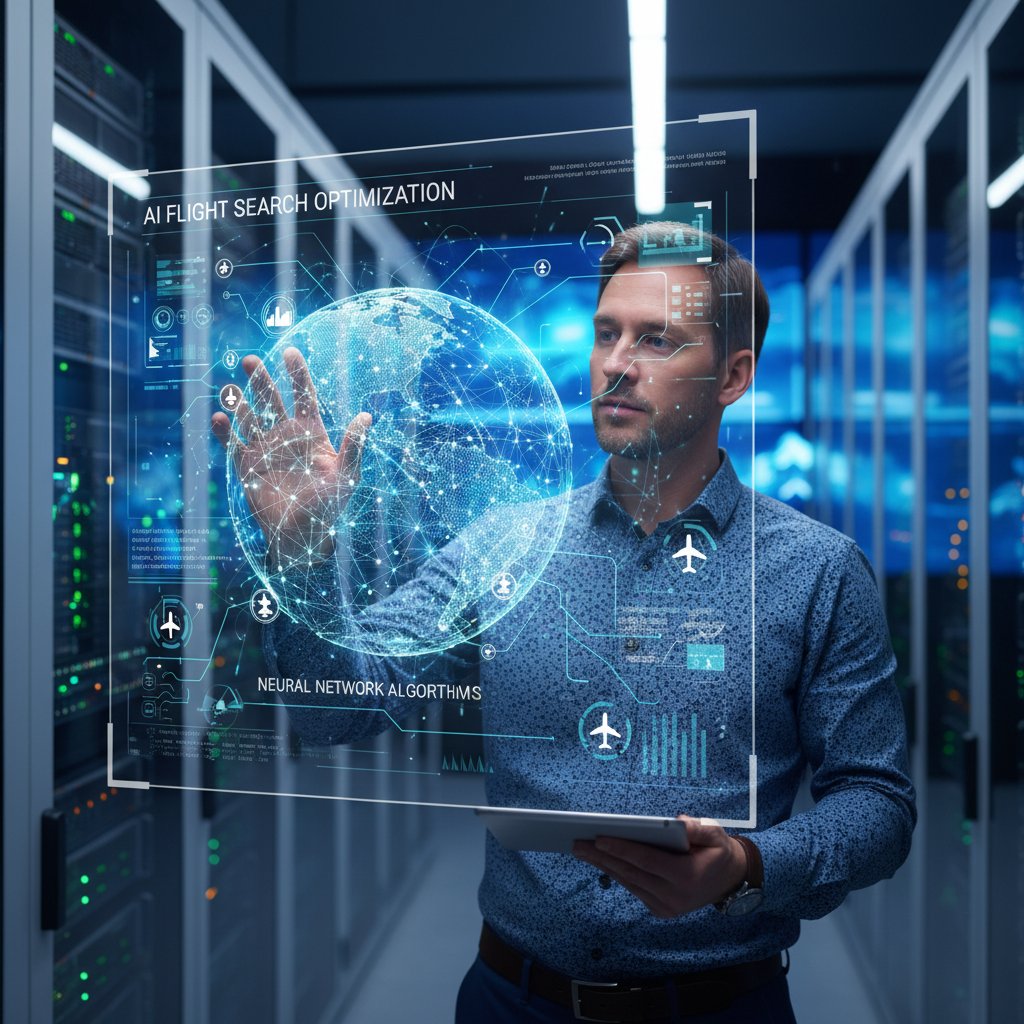Engineer analyzing AI neural network powering next-gen flight search