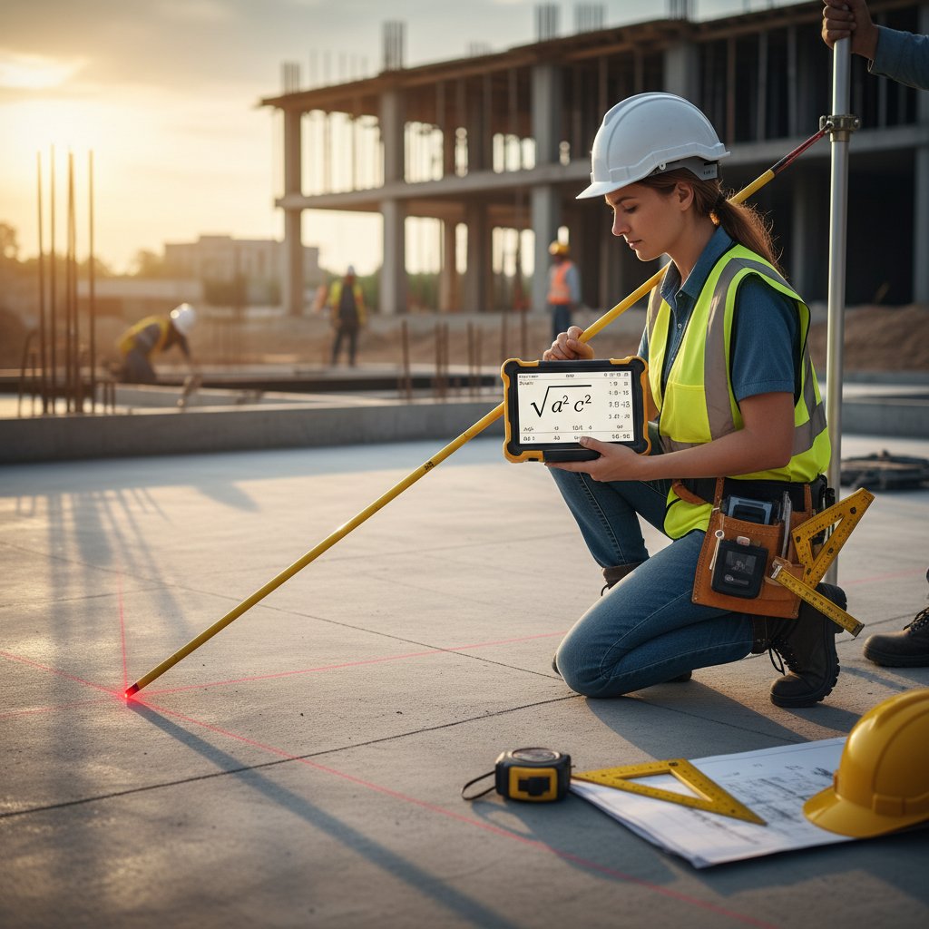 Inżynier obliczający długość przekątnej, narzędzia pomiarowe, wykorzystanie pierwiastków w praktyce, pierwiastki online korepetycje