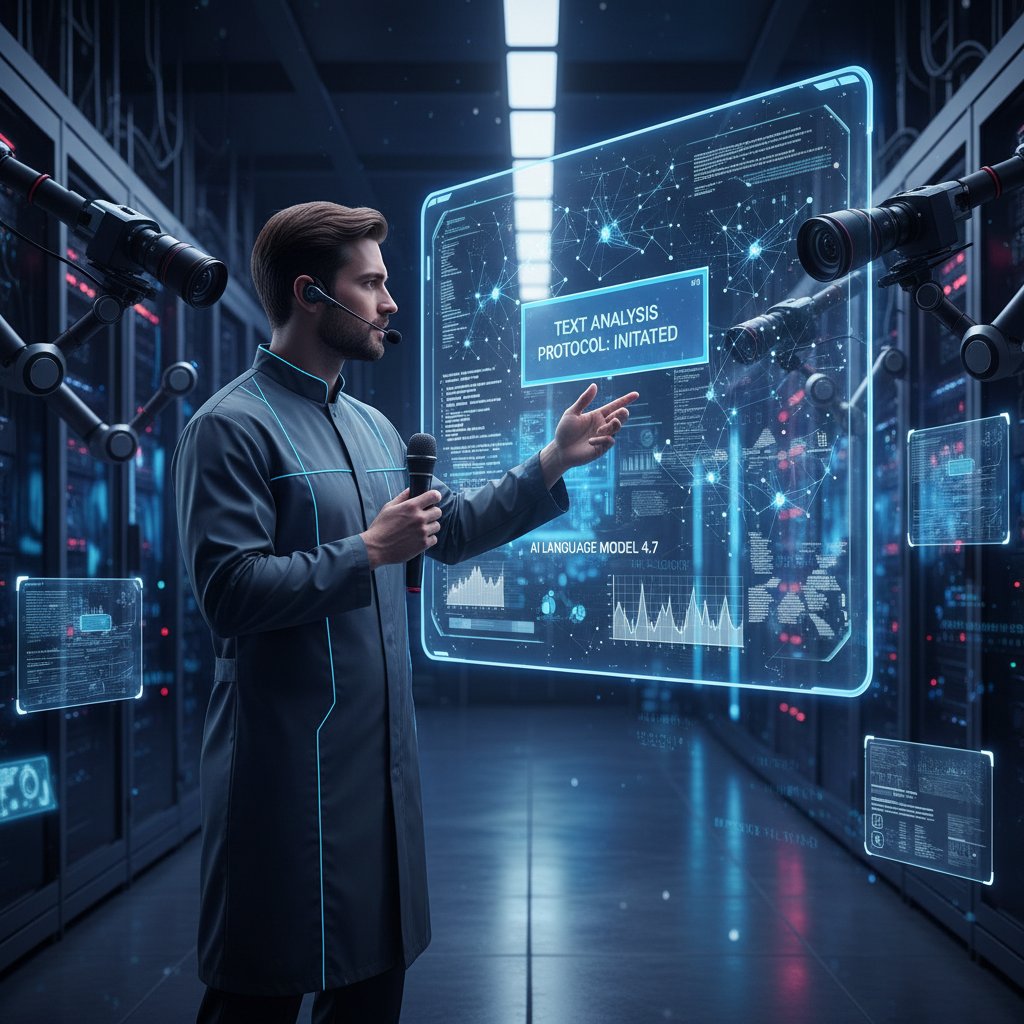 Inżynier AI analizuje dane z mikrofonu, kamery i tekstu na monitorze