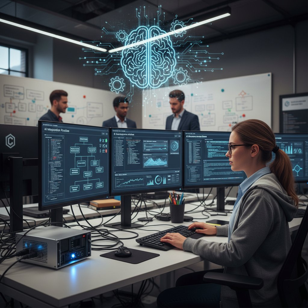 Inżynier integrujący nowoczesne narzędzia AI z systemami firmy