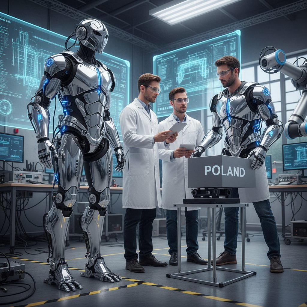 Zespół inżynierów testuje polski prototyp egzoszkieletu w laboratorium