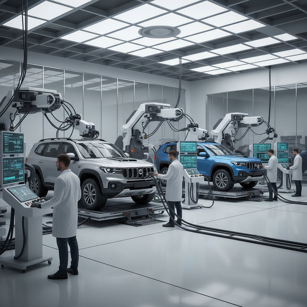 Engineers conduct advanced SUV reliability tests using diagnostic rigs and rating methodologies