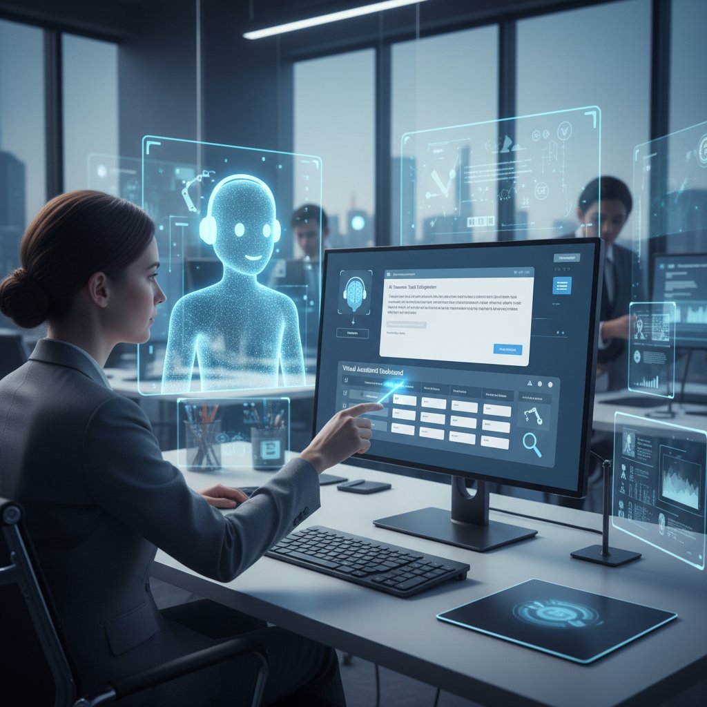 Enterprise worker sending email while AI teammate transforms it into tasks, showing seamless human-AI interaction