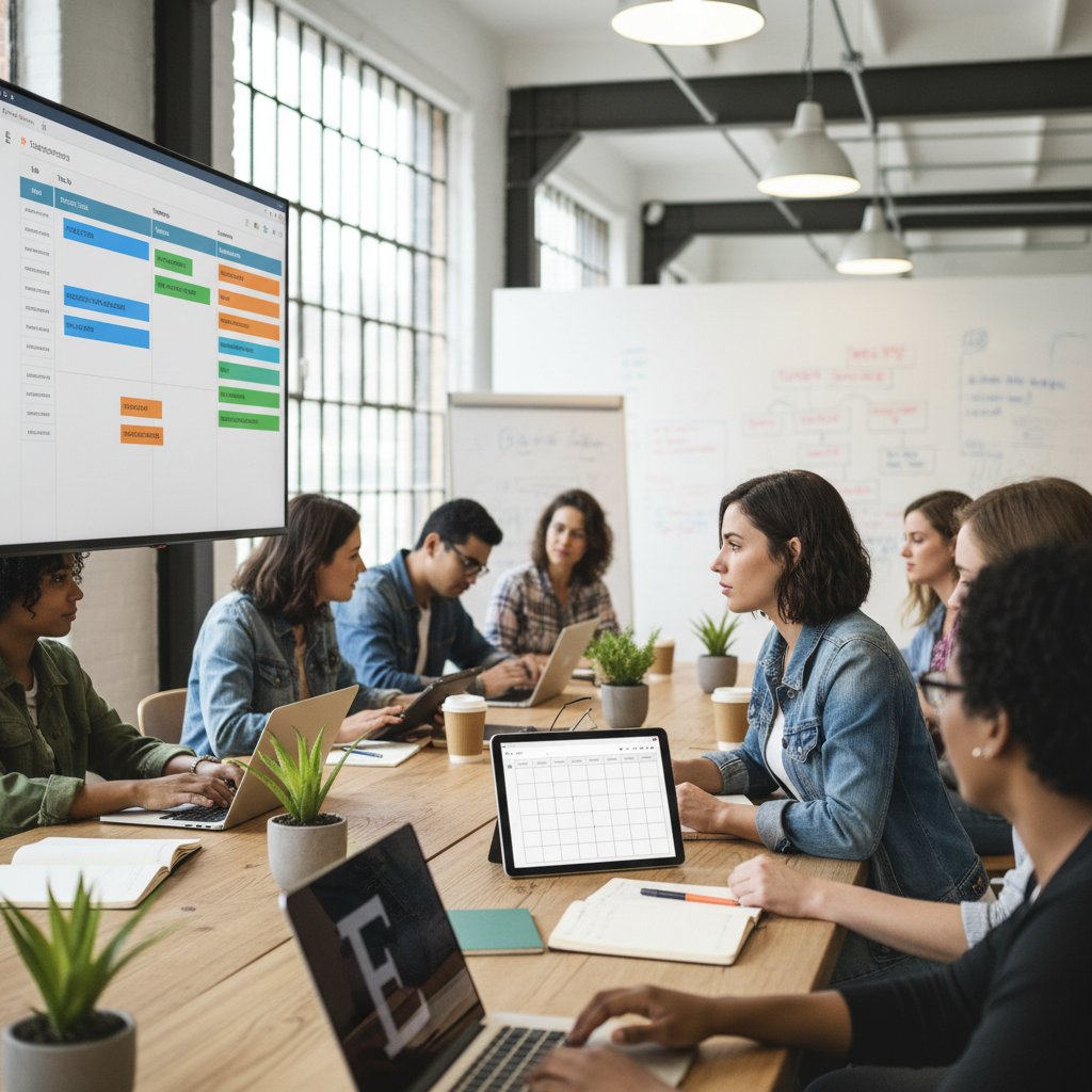 Przedsiębiorca w coworkingu, samodzielnie zarządzający zadaniami