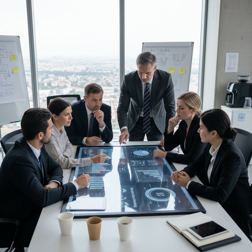 Przedsiębiorcy i managerowie analizujący wyniki wdrożenia automatyzacji obsługi klienta