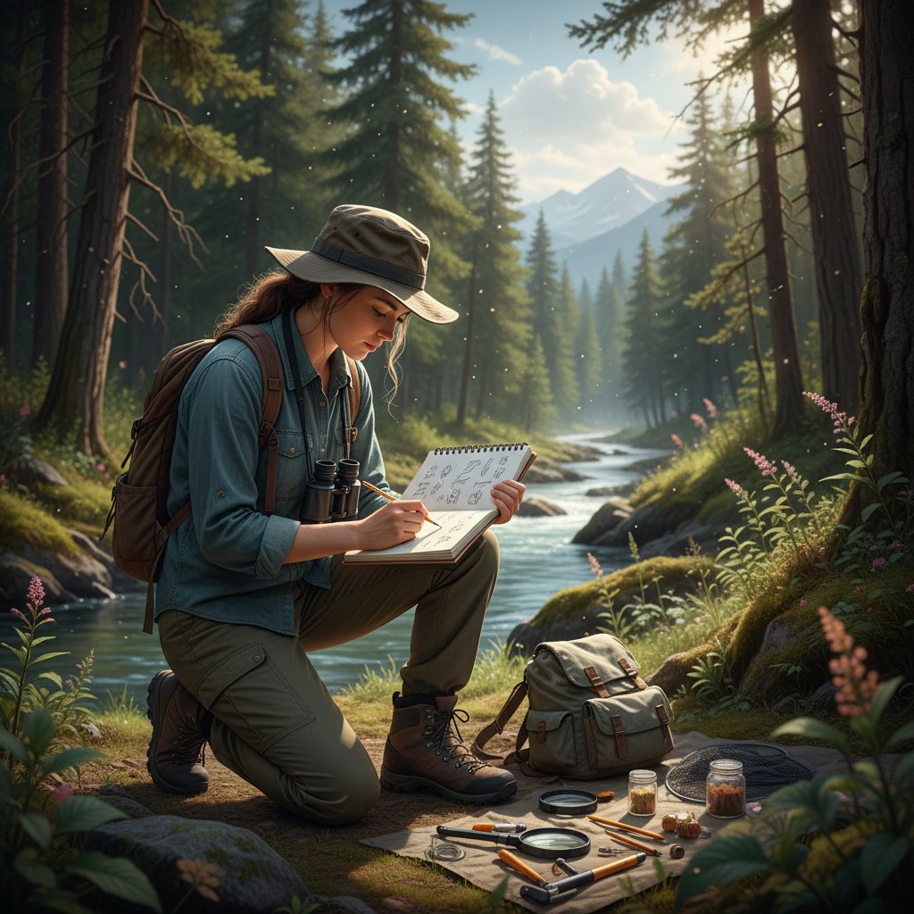 Absolwent biologii środowiska online podczas pracy terenowej